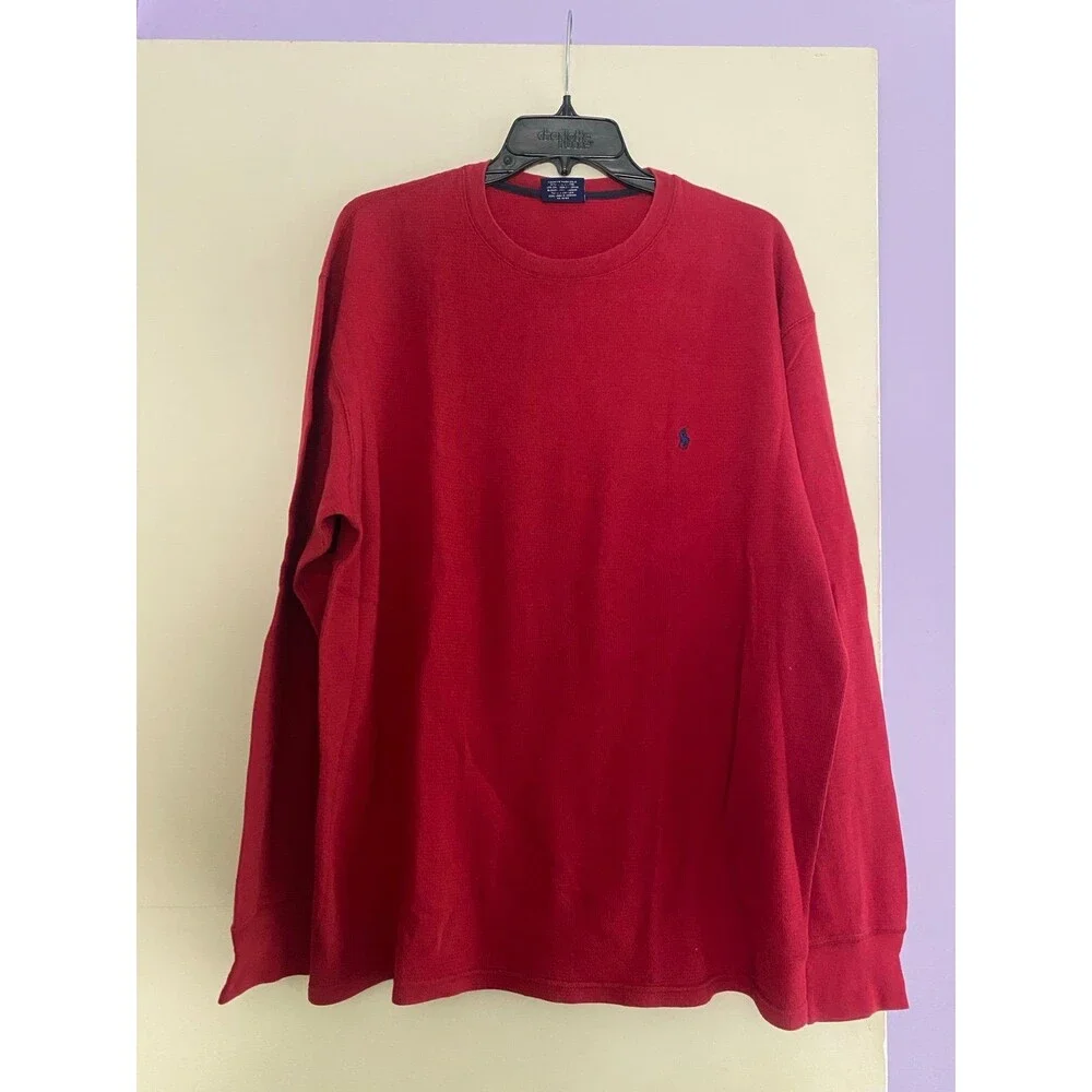 Polo Ralph Lauren Mens Waffle Knit Thermal Sleep Shirt XL Red Vintage Longsleeve